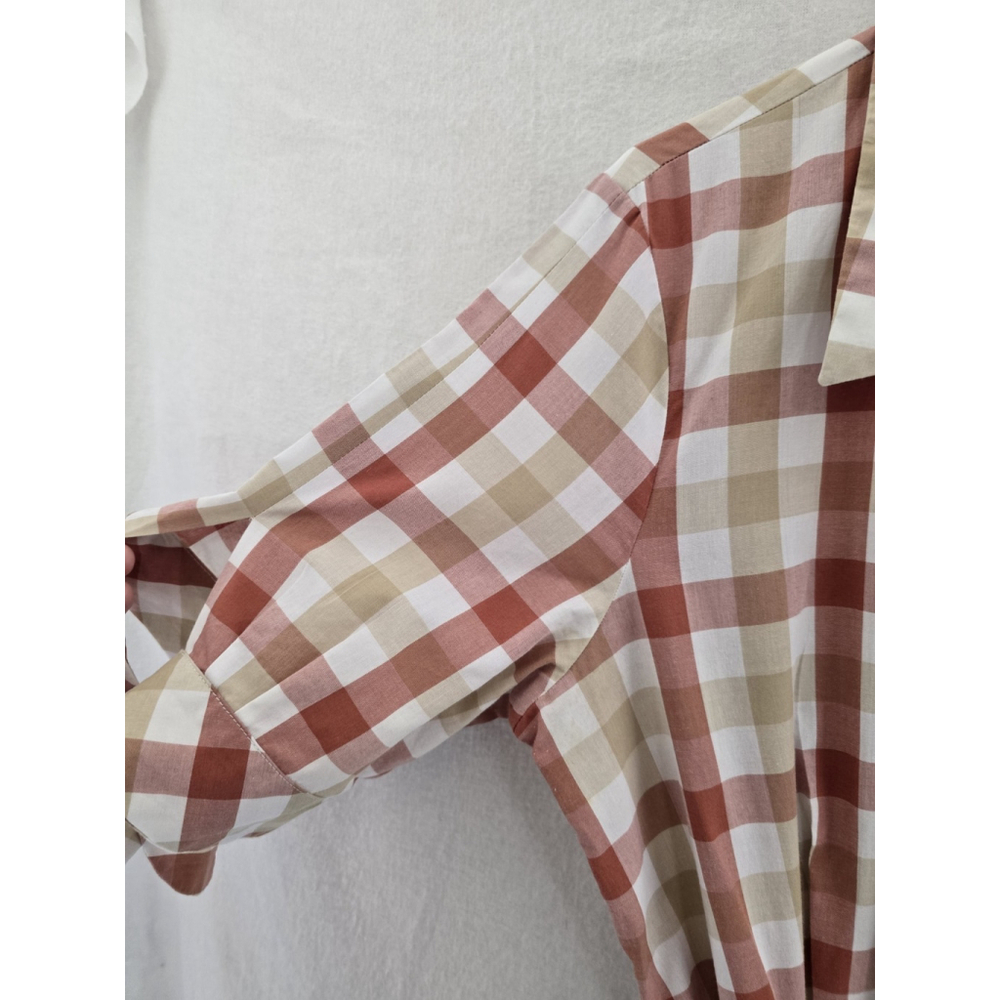 Calvin Klein Red/tan Plaid Country Style Fit/ Flair S Sleeve Dress. Ladies 14 - Picture 7 of 11